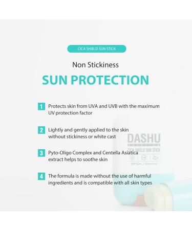 DASHU Solution Cica Shield Sun Stick .67oz - SPF 50 UVA/UVB Face & Body Sunscreen for Sensitive Skin - Buy Online on SooperMarket.com