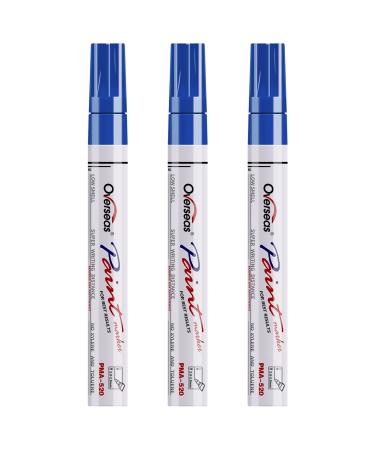 Permanent Paint Markers Pens - 3 Pack Blue Oil Based Paint Pens Medium Tip Quick Drying and Waterproof Marker Pen for Metal Rock Wood Fabric Plastic Canvas Mugs Stone Glass