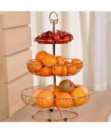 Fruit Basket Bowl 3 Layers Wire Basket Stand Kitchen Countertop Organizer Fruit Vegetable Bowl Fruit Basket Fruit Bowls (Color : Golden)
