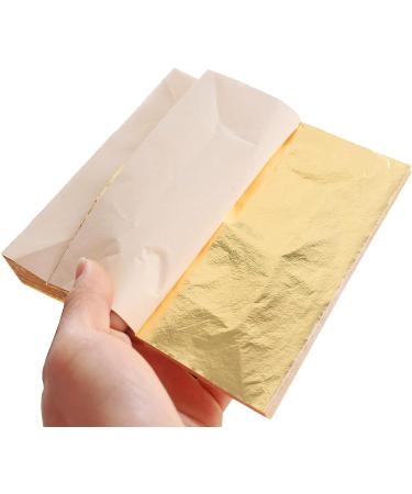KINNO Gold Leaf Sheets 100 pc - 5.5 Gold Foil Paper for Arts, Crafts, Painting, Gilding, Slime, Nail Design, Furniture Decoration - Includes Brushes as Gifts - Buy Online on SooperMarket.com