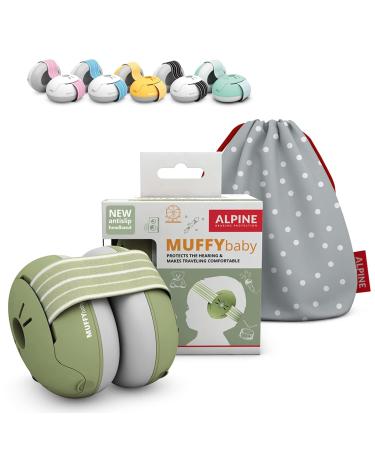 Alpine Muffy Baby Ear Defender for Babies and Toddlers up to 36 Months - CE & UKCA Certified - Noise Reduction Earmuffs - Comfortable Baby Headphones Against Hearing Damage & Improves Sleep - Green