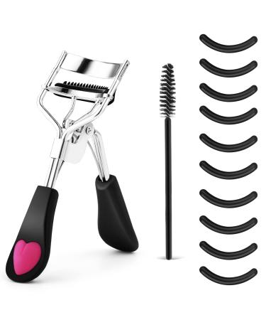 WLLHYF Eyelash Curler Kit Professional Eye Lashes Curler Metal Makeup Tool with Built-in Comb Eye with 10 Replacement Refill Pads for Women Girl Get Dramatically Curled Eyelashes Black