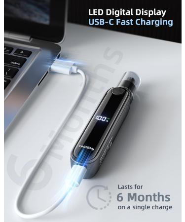 Rechargeable Ear and Nose Hair Trimmer for Men & Women | Professional Eyebrow Trimmer with Digital Display 9000 RPM Motor & Dual-Edge Blades - Efficient Grooming in Grey - Buy Online on SooperMarket.com