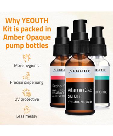 Retinol Face Serum with Vitamin C, Hyaluronic Acid - Anti-Aging & Hydrating Women's Face Serum - YEOUTH 3x1 fl - Buy Online on SooperMarket.com