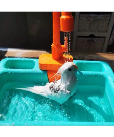Yoruii Parrot Bath Tub with Faucet | Bird Shower Bath Feeder in Blue | Multifunctional Bird Supplies - Buy Online on SooperMarket.com