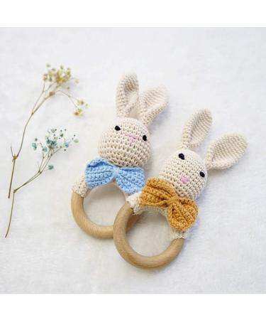 Buy Organic Baby Wooden Teether Crochet Bunny Rattle Pacifier Bracelet - Ideal for Teething Toddlers | International Shipping Available - Buy Online on SooperMarket.com