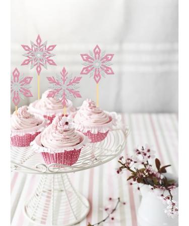 24 x Sparkly Snowflake Cupcake Toppers Birthday Cake Decoration Winter Snowflake Cake Toppers Wedding Cake Decoration for Women and Men (Mix Pink) Pink Mix - Buy Online on SooperMarket.com