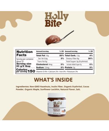 HollyBite Hazelnut Cocoa Spread | Vegan No Sugar Keto-Friendly | Gluten-Free High Protein High Fiber | 11oz | Healthy Ingredients | Made in USA - Buy Online on SooperMarket.com