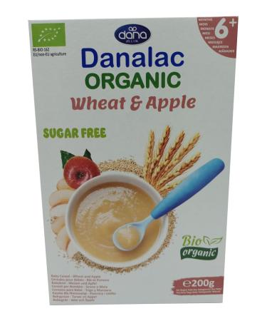 DANALAC Organic Baby Cereal Wheat and Apple 200 Gram Porridge Sugar Free 6 Months Plus (Pack of 1) 200 g (Pack of 1)