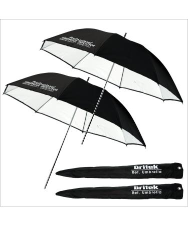 BRITEK 2 Pack Professional Studio 32" (80cm) Black + White Reflector Umbrella w/Protective Sleeve Metal Parts for Portrait Video Flash Photography
