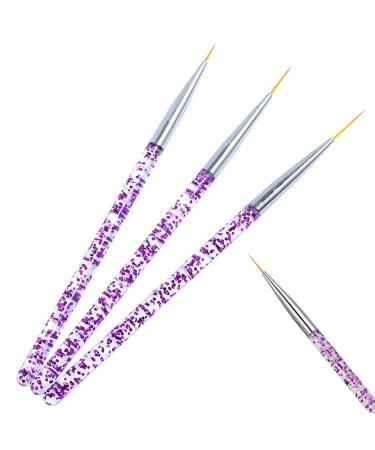 Peutpy 3 piece nail art liner brush violet professional detail brush set acrylic brushes UV gel and acrylic finger nails Nailart manicure nail accessories brush salon tools