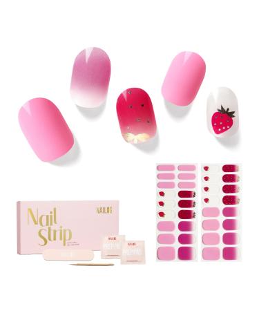 NAILOG Semi Cured Gel Nail Strips 34 pcs Salon-Quality Gel Nail Stickers Long Lasting Nail Wraps for Women with Soft Gel Finish Strawberry Love