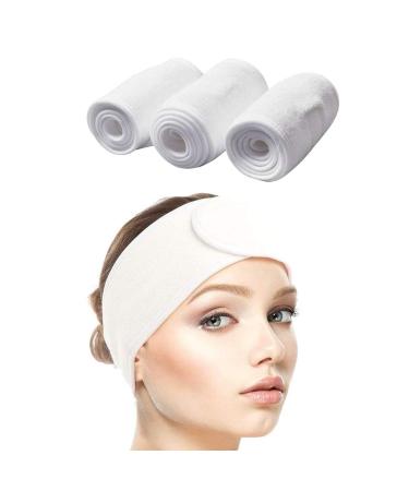 Queta hair band for make up cosmetic headband terry cloth adjustable hair protection band with velcro fastener 3pcs (white)