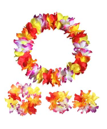 Hawaiian Luau Tropical Flower Crown Set for Women - Headband, Wristbands, Necklace, Bracelets, Hair Band - Perfect for Summer Beach Vacation and Pool Party Decorations - Colorful - Buy Online on SooperMarket.com