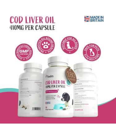 180 Cod Liver Oil Capsules for Dogs & Cats - High Strength 410mg Gel Capsules - Joint, Skin, and Coat Health Support - UK Made (6 Months Supply) - Buy Online on SooperMarket.com