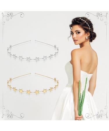 Star Rhinestone Headband Set for Women and Girls | Pearl and Crystal Wedding Headpiece | Shiny Metal Hairband (Gold/Silver) - Buy Online on SooperMarket.com