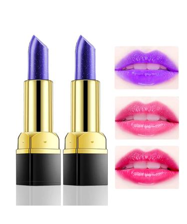 evpct 2Pcs Blue Rose Color Changing Magic Lipstick Lip Balm Set  Blue Changed into Pink PH Lipstick Aloe Vera Lip Color Change Changing Mood Jelly Lipstick Tinted Lip Balm Gloss Stain Set for Women 2 Count (Pack of 1) 2P...