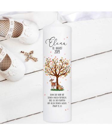 Wall sticker loft baptismal candle or boy with a baptism motif with tree deer and rabbit 25cm x 7cm personalized candle printed candle for baptism stump cerema individual baptismal gift 25cm x 7cm