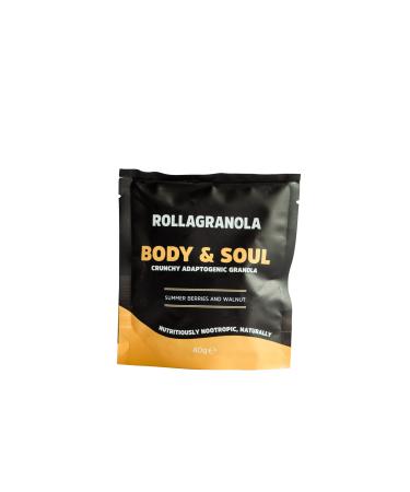 Rollagranola - Body & Soul Summer Berries & Walnut Oat Granola 10 x 40g Serving Gluten Free & Suitable for a Vegan Diet Crunchy Adaptogenic Granola Nutritiously Nootropic Naturally