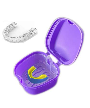 Retainer Case Portable Denture Box Easy-Clean Orthodontic Case Dental Braces Storage for Invisible Aligner False Teeth Container Mouth Guard Case Retainer Cleaner Holder (Purple)