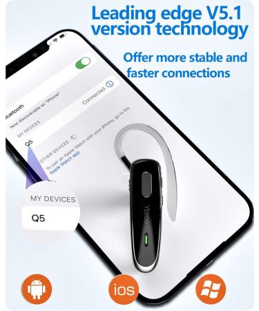 Ybtoo Bluetooth Headset V5.1 - Ultralight Wireless Handsfree Earpiece with Noise Cancellation Mic - Buy Online on SooperMarket.com
