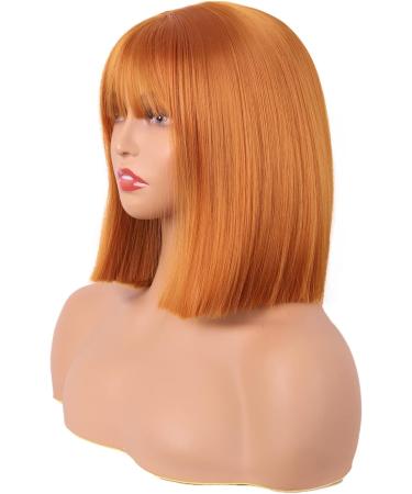 MapofBeauty 12 Inch/30 cm Straight Bob Flat Bangs Short Colorful Synthetic Hair Cosplay Party Wig (Orange) - Buy Online on SooperMarket.com
