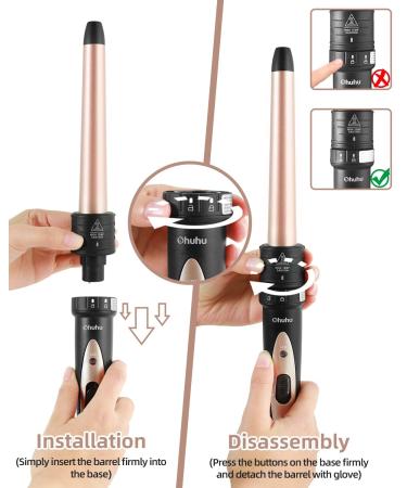 Ohuhu 7 in 1 Curling Wand Set with Interchangeable Ceramic Barrels and Heat Protective Glove - Dual Voltage Hair Curler in Rose Gold | Mother's Day Gift - Buy Online on SooperMarket.com