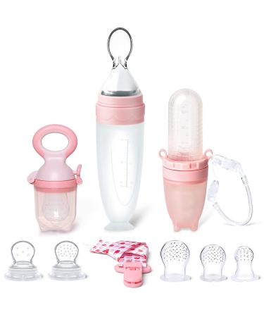 Termichy Baby Food Feeder  Fruit Pacifier Feeder for Baby Teething Relief  Soft Silicone Squeeze Spoon for Baby First Stage Feeding  Baby Feeders for Baby Food Pink(Style B)