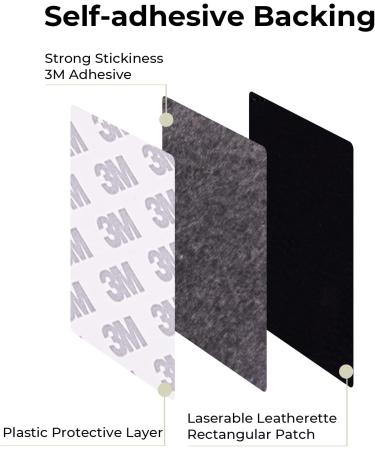 Laserable Leatherette Rectangular Patch 3 x 2 Self Adhesive Black to Silver - 10-Piece Pack for Glowforge, DIY Home Decor & Apparel - Buy Online on SooperMarket.com