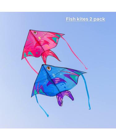 XENTUMI Fish Kite 2 Pack: Easy-to-Fly Beach Kites for Kids & Adults - Blue/Pink Delta Kites for Ages 3-12 - Buy Online on SooperMarket.com