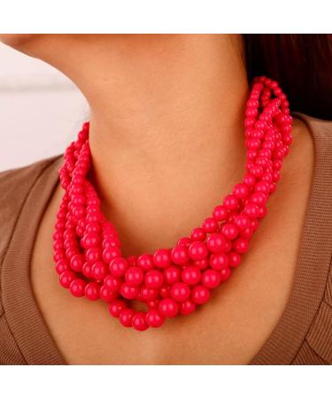 Shop Wiwpar Simulated Pearl Cluster Necklace Set | Multi Strand Twisted Pearl Jewelry - Pink Statement Bib Collar - Buy Online on SooperMarket.com