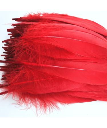 100pcs Red Goose Feathers 6-8 Inch - Ideal for Crafts, Wedding Decor, Clothing Accessories - Buy Online on SooperMarket.com