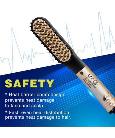 Beard Straightener for Men - Heated Ionic Comb & Styling Brush | Gold Color Gift for Him - Buy Online on SooperMarket.com