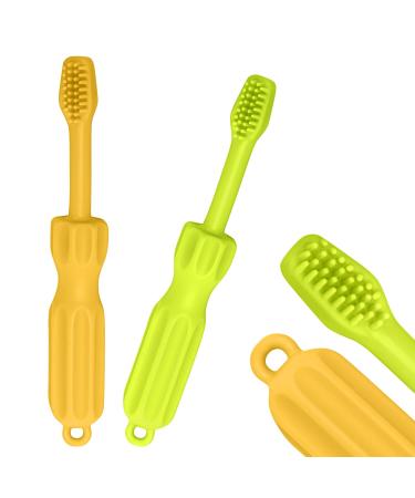 CLdy baby biting toys 2 pieces of children's toothbrush toothing aid bite ring made of silicone BPA-free stimulating and massaging wound gums baby toys from 3 months yellow-green