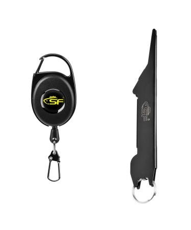 SF 2 in 1 Fly Fishing Angler Accessories Magnum Knot Tying Tool Knot Tyer with Zinger Retractor Large-Black with Retractor Large