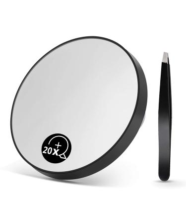 OMIRO 20X Magnifying Mirror and Eyebrow Tweezers Kit, 3.5" Two Suction Cups Magnifier Travel Set 3.5", 20X