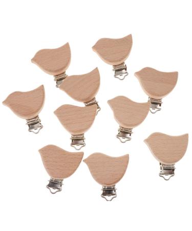Tubayia 10 Pieces Wooden Pacifier Clips Pacifier Clip Holder for Baby Newborn Infant (Bird)