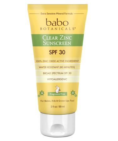 Babo Botanicals Zinc Sunscreen Lotion SPF 30 with 100% Mineral Actives  Non-Greasy  Water-Resistant  Fragrance-Free  Vegan  For Babies  Kids or Sensitive Skin  Clear  3 Fl Oz 3 Fl Oz (Pack of 1)