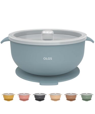 Olgs Silicon bowl with lid & suction cup for baby and children |Children's dishes silicone bowl for young blue |BPA-free dishwasher-safe easy to clean |Breischale slipproof (ether)