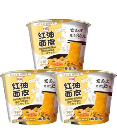 Baijia A-Kuan Sesame Paste Light Spicy Sichuan Broad Noodle Bowl 120g (Pack of 3) HALAL & VEGAN