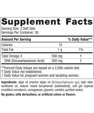 Nordics Naturals Vegan Prenatal DHA Unflavored - 60 Soft Gels - 500 mg Plant-Based DHA - Supports Brain Development in Babies & Healthy Pregnancy - Non-GMO - 30 Servings - Buy Online on SooperMarket.com
