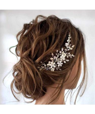Prosy Bridal Wedding Flower Hair Comb Slides Silver Bridal Crystal Hair Accessories Rhinestone Flower Headpiece for Women and Girls