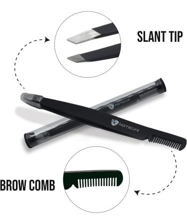 KAMICURE Professional Tweezers with Comb Feature - Stainless Steel Slant Tip Eyebrow Tweezers for Women Facial Hair Removal and Ingrown Hair - Buy Online on SooperMarket.com