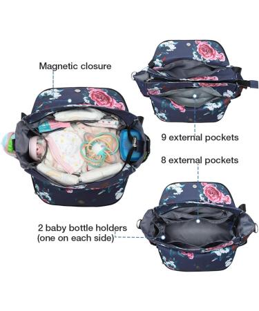 Lekebaby Large Baby Changing Bag with Stylish Rose & Flower Pattern | Nappy Bag for Mom & Dad with Changing Mat - Buy Online on SooperMarket.com
