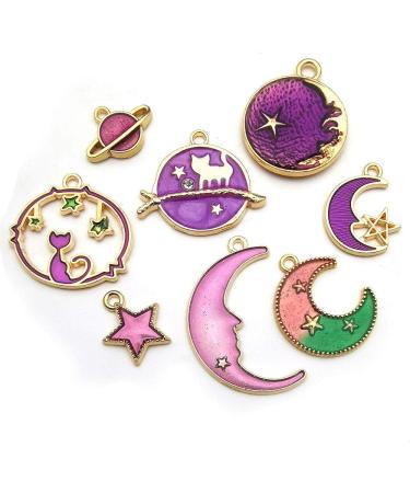 24-Piece Assorted Gold Plated Celestial Cat Charms for DIY Jewelry Making - Purple Enamel Earrings Necklace Bracelet Crafting (M582) - Buy Online on SooperMarket.com