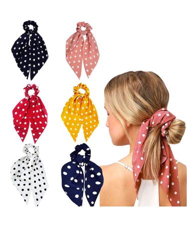 Hair Scarf Scrunchies Bow Scrunchies for Hair Chiffon Floral Scarf BowPonytail Holder for Women Girls (dial point)