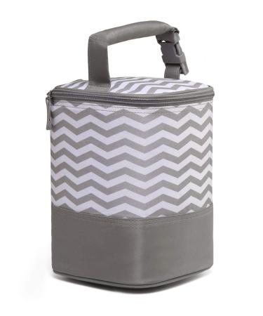 LCY Baby Bottle Cooler Bag Insulated Breastmilk Cooler Bag with Hanging Strap Fits 4 Baby Bottles-Grey & White Waves