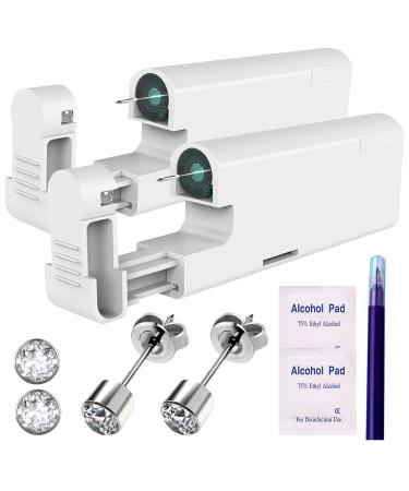2Pcs Ear Piercing Kit Ear Nail Gun Disposable Aseptic Household Ear Piercing Gun Portable Ear Piercing Gun Group Ear Piercing Tools Comes with Built-in Ear Studs Silver 4mm