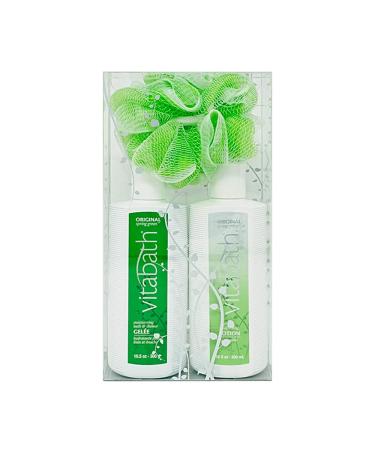 Vitabath Original Spring Green Everyday Set Shower Gelee, Lotion & Foam Enhancing Pouf Pine and Rosewood 10 Fl Oz (Pack of 1)