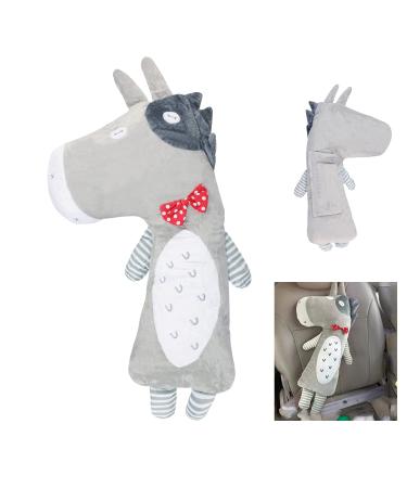 Car Seat Belt Cover for Kids Soft Comfort Seat Belt Shoulder Pad Safety Shoulder Strap Cushion Shoulder Protector Travel Pillow Head Neck Support Universal Fit Car Accessories for Children Boys Girls Grey Cow